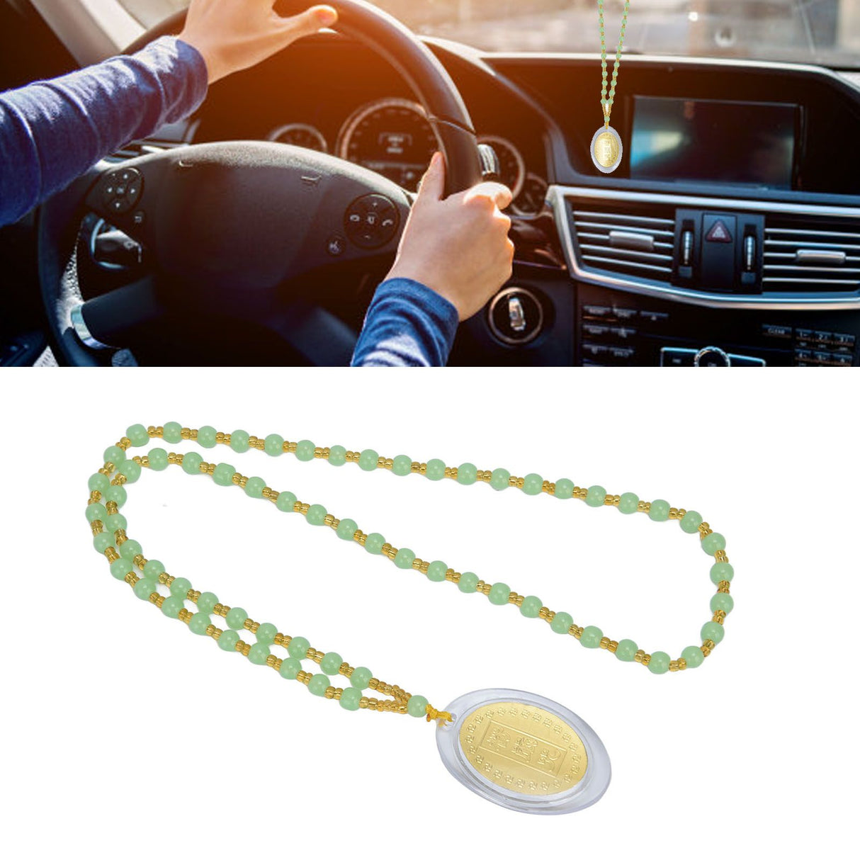 5Pcs Amulet Pendant Multi Purpose Exquisite Workmanship Simple Stylish Appearance Safe Healthy Car Pendant for DecorEmerald Green Big Bead Small Gold Bead