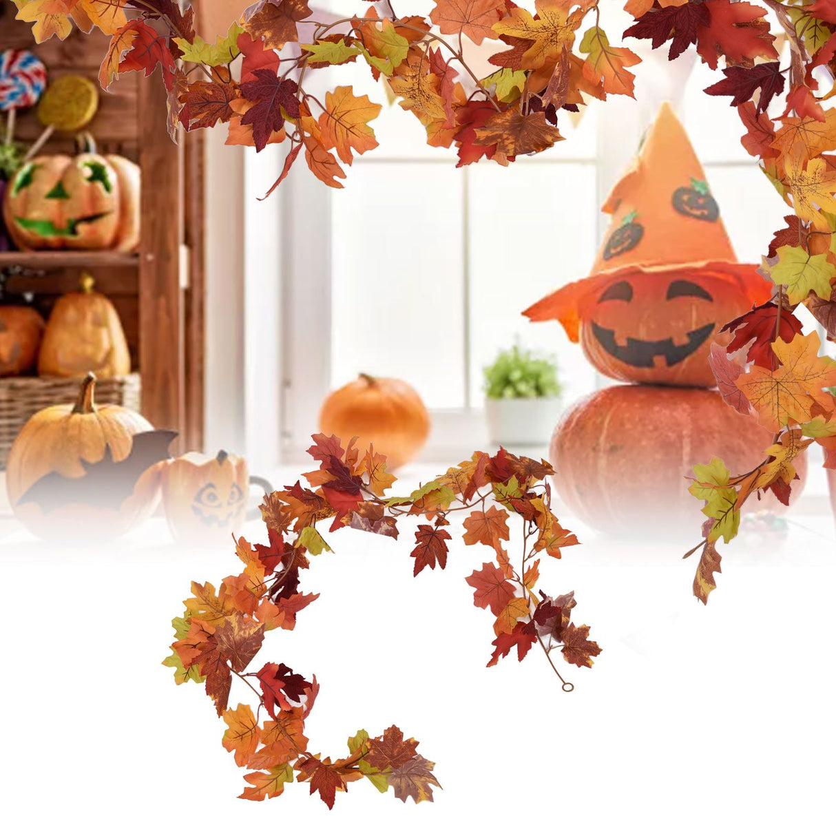 Decorative Artificial Maple Garland Fall Leaf Garland Decoration Thanksgiving Halloween Fake Maple VineTwo Leaf Maple Leaf 7 Leaf Loop