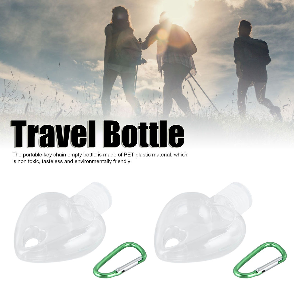2Set 50ml Travel Bottle with Keychain Flip Cap Plastic Liquid Bottle Refillable Leakproof Transparent Squeeze ContainerHeart Shaped