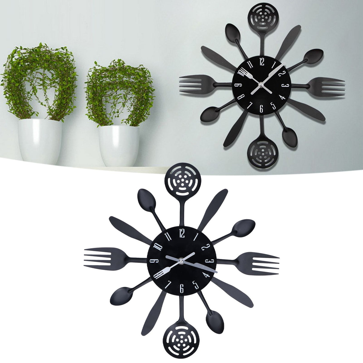 Black Kitchen Wall Clock Removable Modern Cutlery Kitchen Spoon Fork Wall Clock Home Decoration