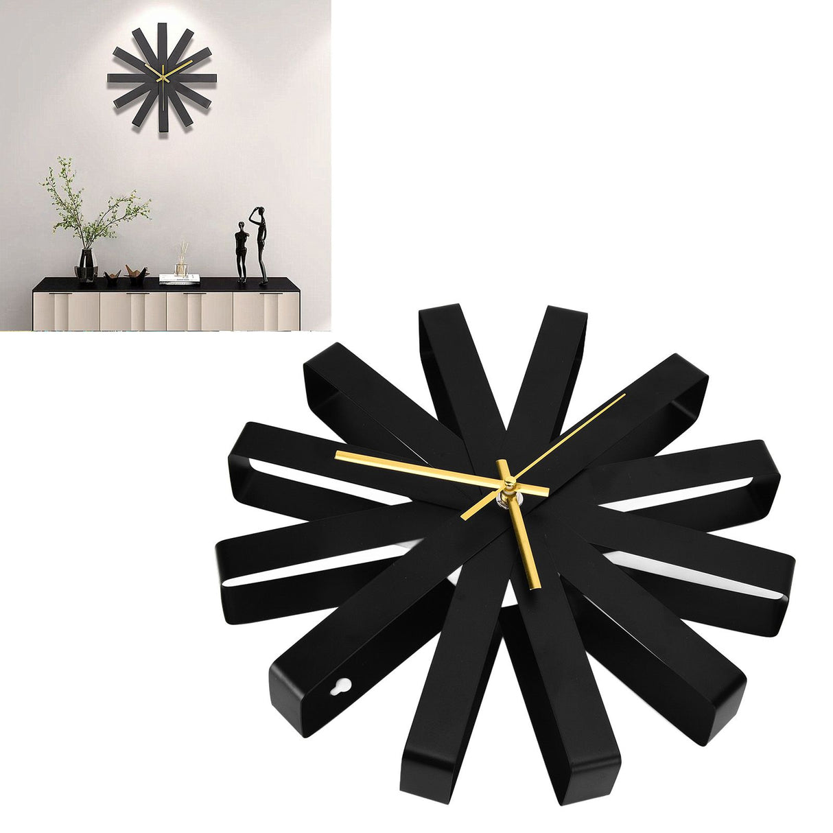 Living Room Clock Stainless Steel Silent Movement Creativity Wall Clock Modern DecorBlack