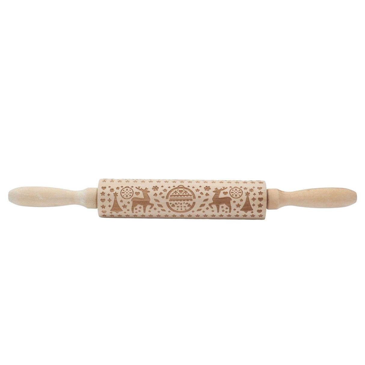 Christmas Rolling Pin Christmas Embrossed Wooden Rolling Pins with Reindeer Pattern for Baking Cookies Kitchen Tool