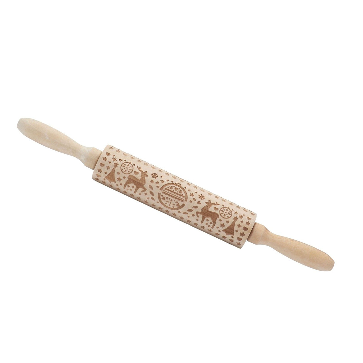 Christmas Rolling Pin Christmas Embrossed Wooden Rolling Pins with Reindeer Pattern for Baking Cookies Kitchen Tool