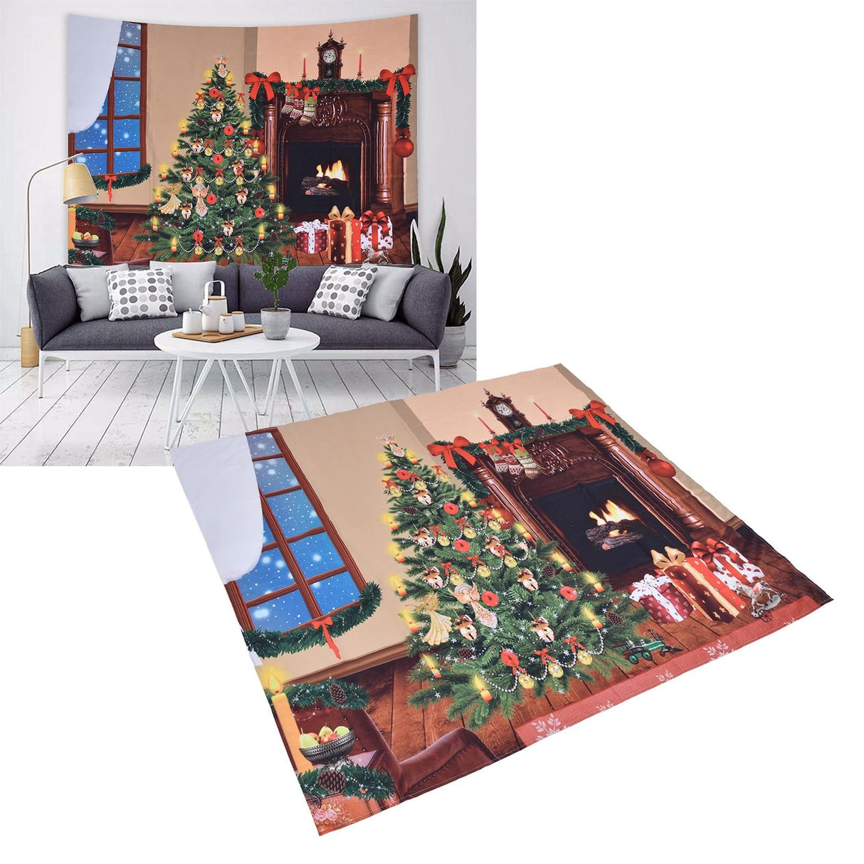 Christmas Tapestry Multi Purpose Exquisite Appearance Polyester Fiber Christmas Wall Tapestry150x150cm