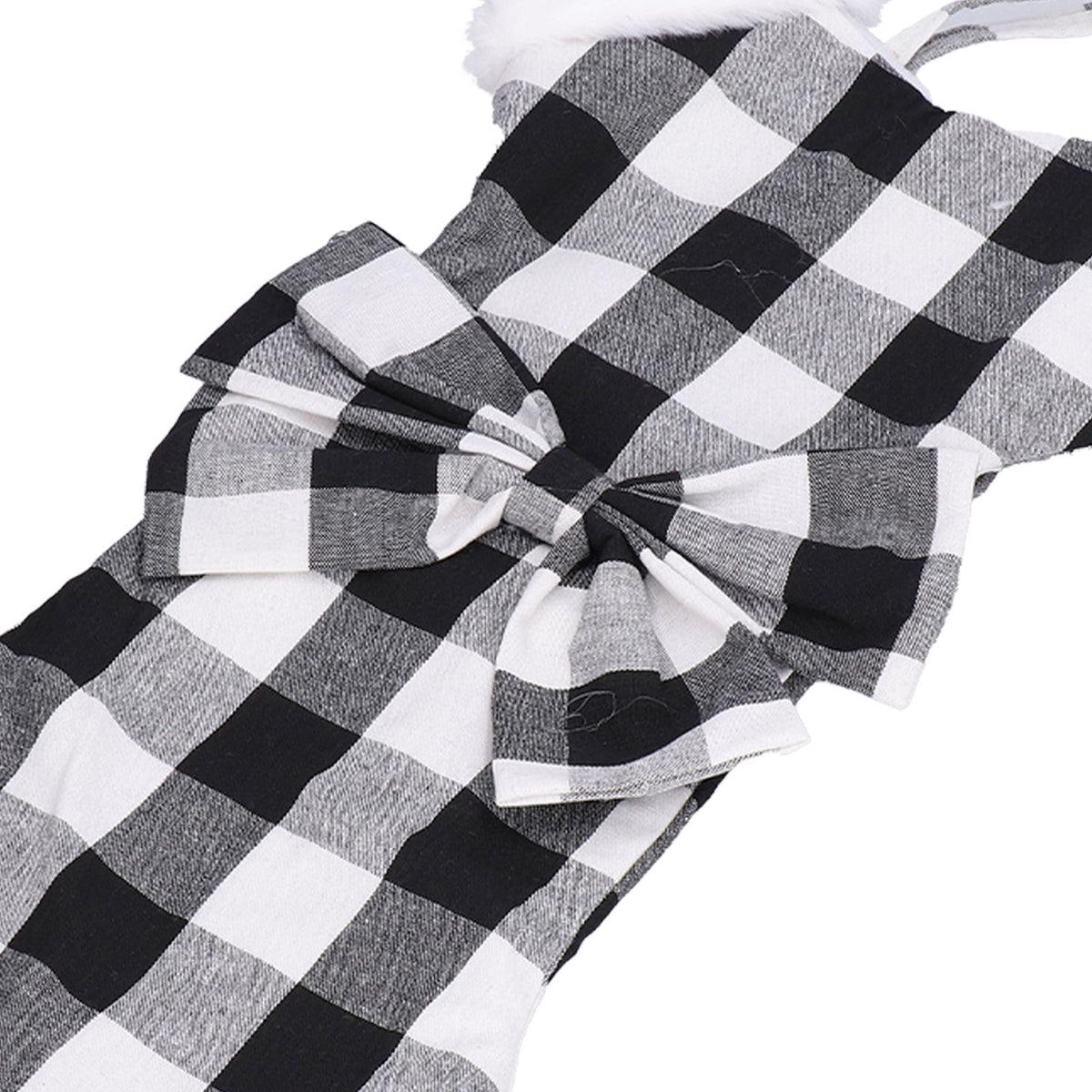 Christmas Tree Decorations Polyester Grids Pattern Christmas Hanging Stocking Pendant Children Gift Bag(Black White )