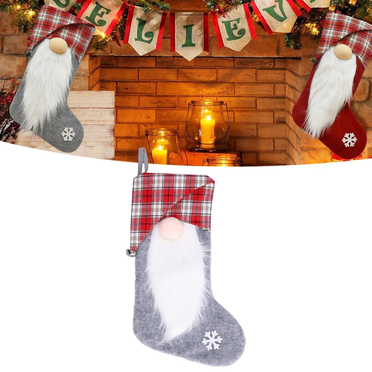 Christmas Stocking Christmas Tree Ornament Gift Bag Christmas Pendant Stocking for Home Party DecorationGray
