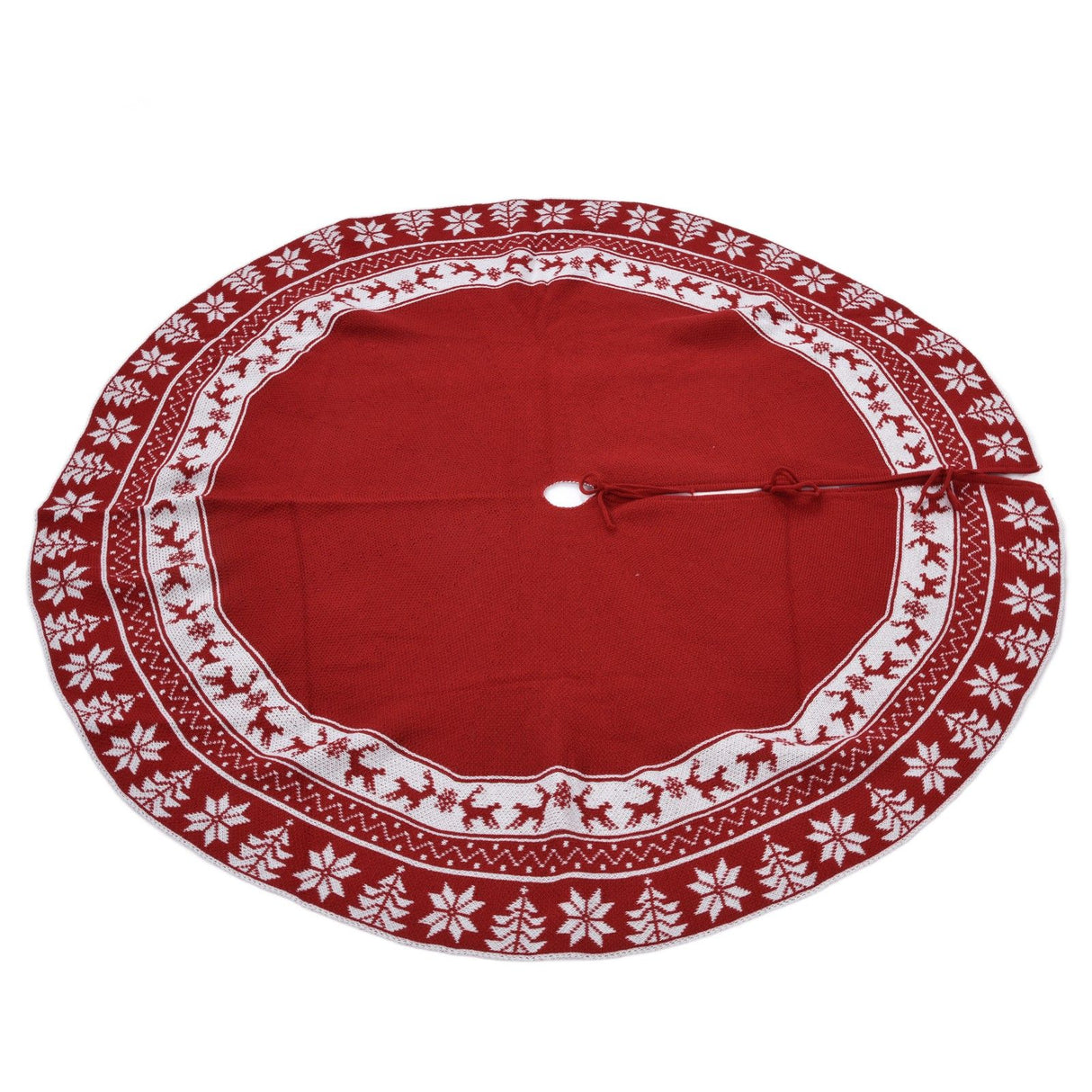 Knitted Christmas Tree Skirt Reusable Xmas Tree Stand Mat Floor Protector Home Party DecorationRed