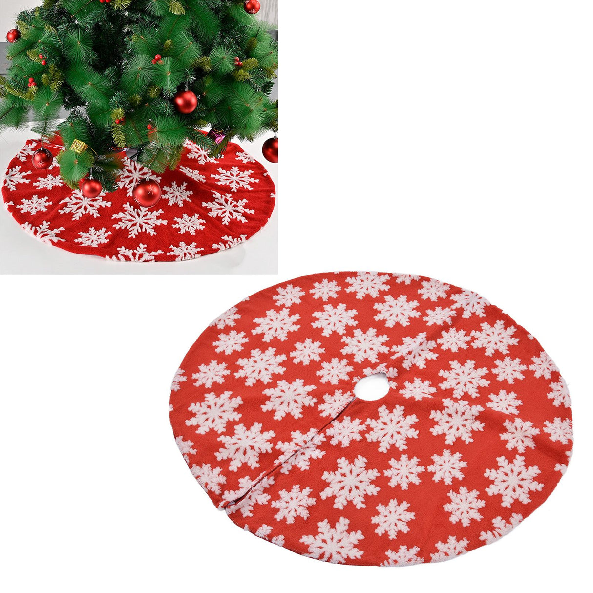Christmas Tree Skirt White Snowflake Pattern Xmas Tree Mat for Holiday Party Decorations122cm/48.0in