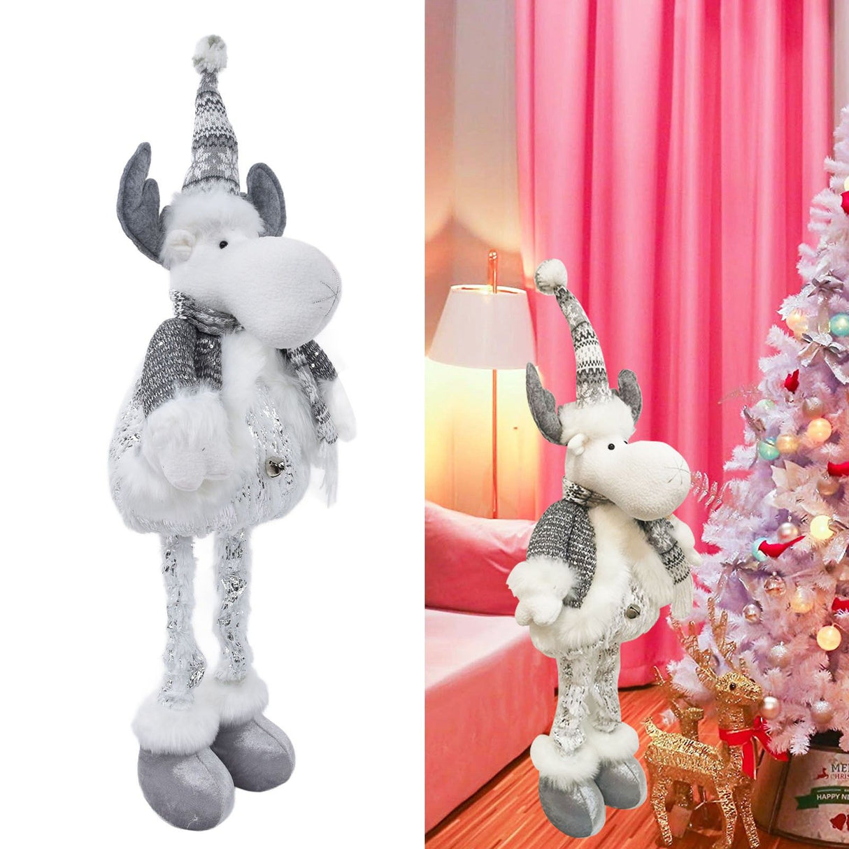 Retractable Christmas Elk Doll Polyester Christmas Ornament Gift Festival Decoration for Children Kids