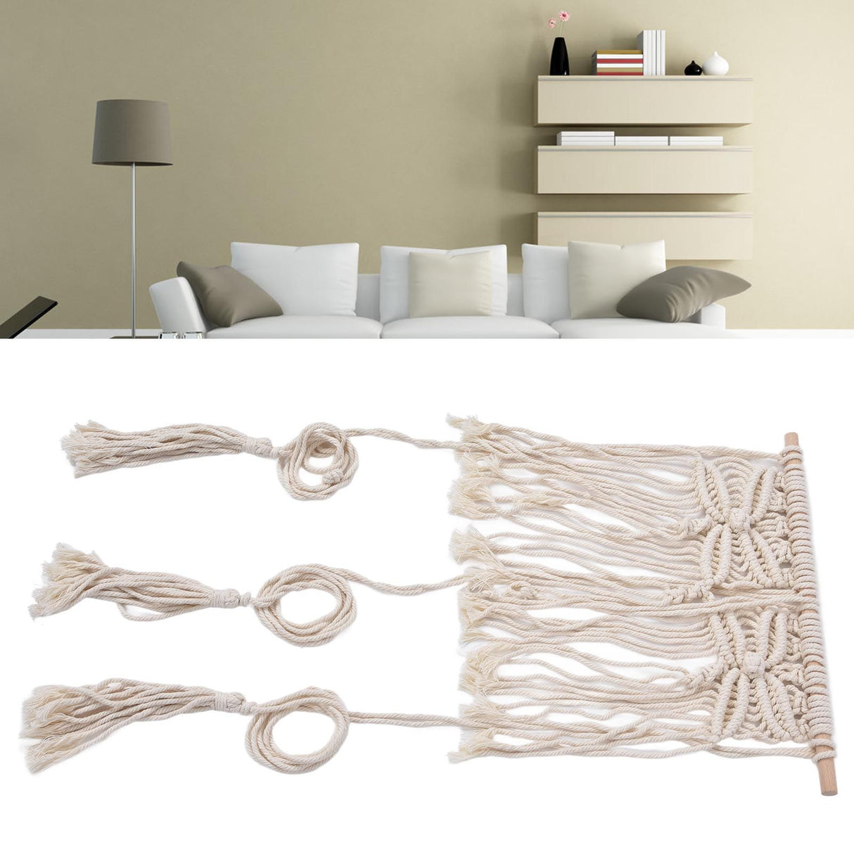 Boho Hat Wall Hanging Rack Cotton Rope Woven Bohemian Caps Holder for Home Office StudioType A