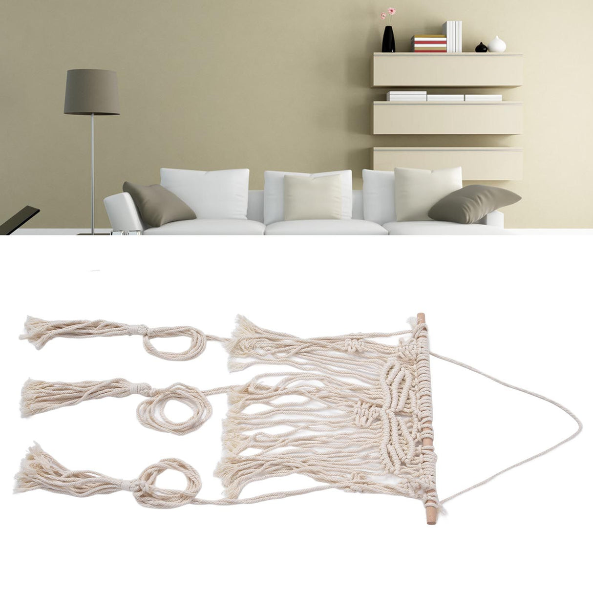 Boho Hat Wall Hanging Rack Cotton Rope Woven Bohemian Caps Holder for Home Office StudioType B
