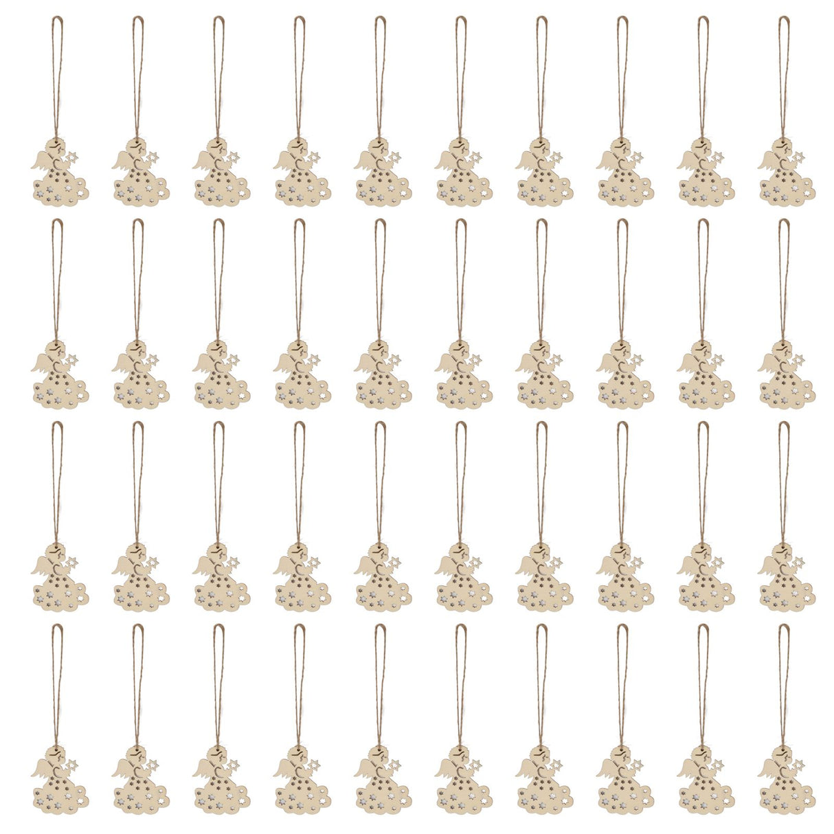 40pcs Christmas Tree Ornaments Wooden Hallow Cute Christmas Hangings with Lanyards for Christmas Tree Decoration Gift