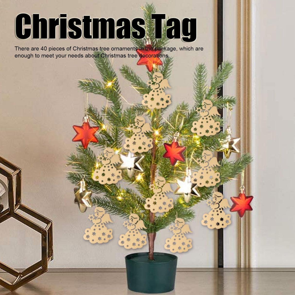 40pcs Christmas Tree Ornaments Wooden Hallow Cute Christmas Hangings with Lanyards for Christmas Tree Decoration Gift