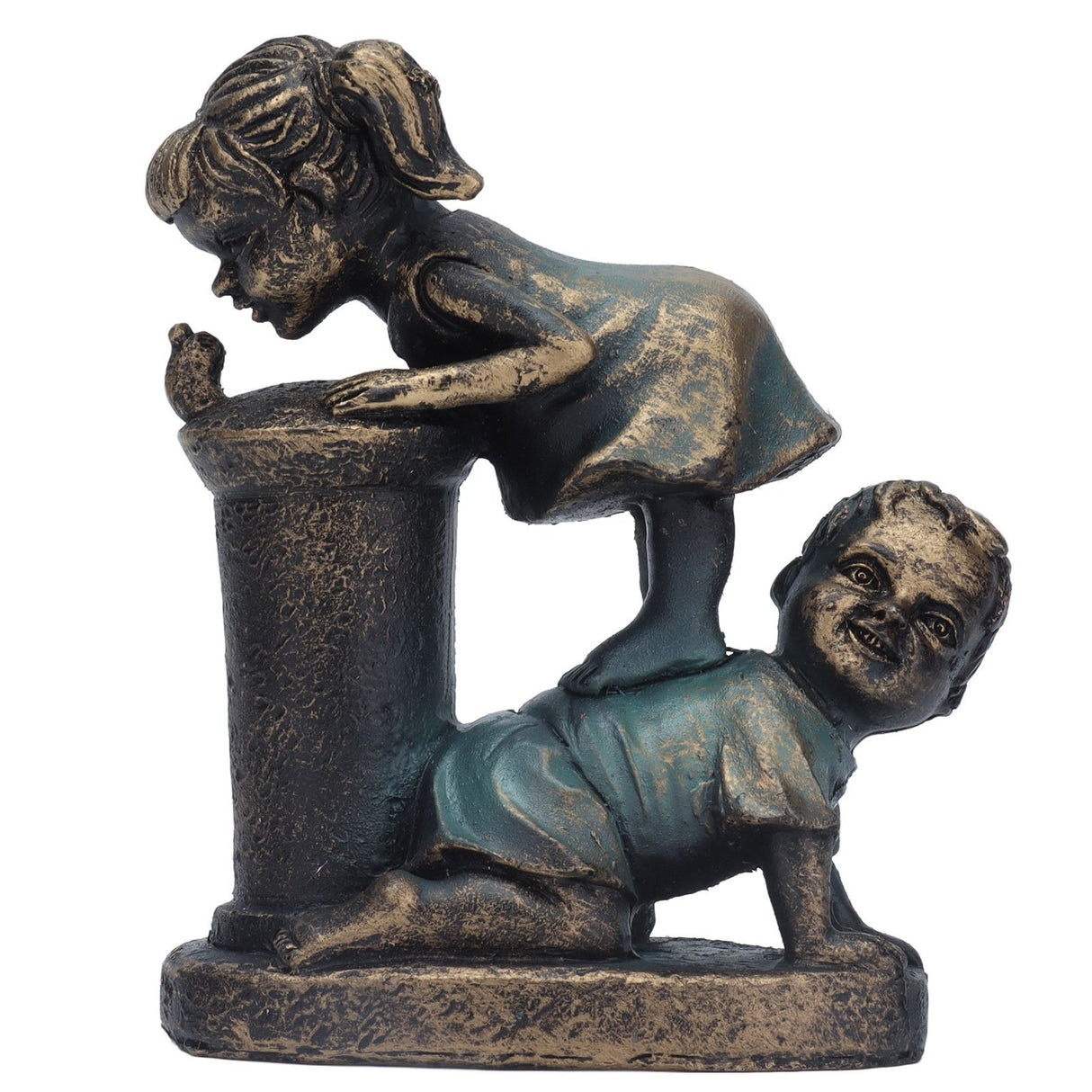 Girl Boy Drink Water Statue Garden Sculpture Resin Courtyard Ornament for Indoor Outdoor Decoration