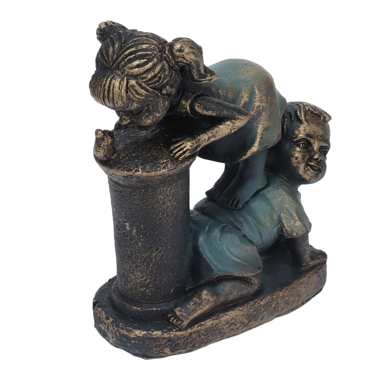 Girl Boy Drink Water Statue Garden Sculpture Resin Courtyard Ornament for Indoor Outdoor Decoration