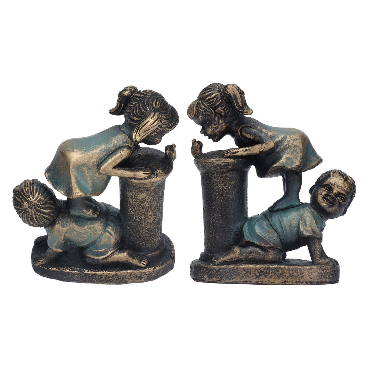 Girl Boy Drink Water Statue Garden Sculpture Resin Courtyard Ornament for Indoor Outdoor Decoration