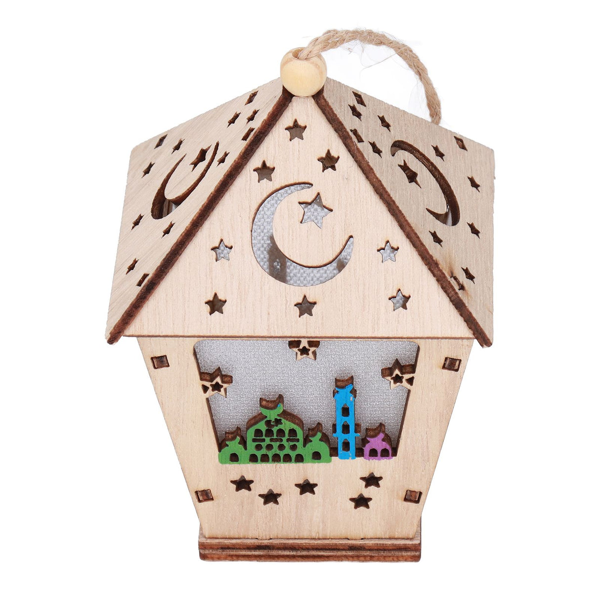 Ramadan Lamp Three Dimensional House Shape Unique Design Hanging Light Wooden Decorative Lamp Crafts Ornaments