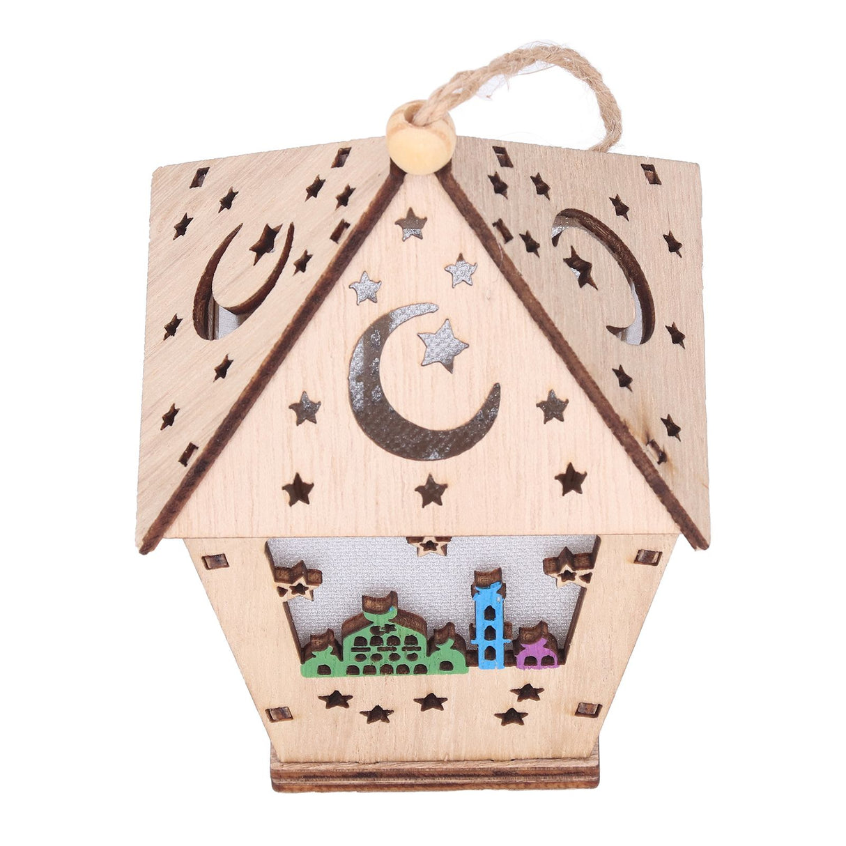 Ramadan Lamp Three Dimensional House Shape Unique Design Hanging Light Wooden Decorative Lamp Crafts Ornaments