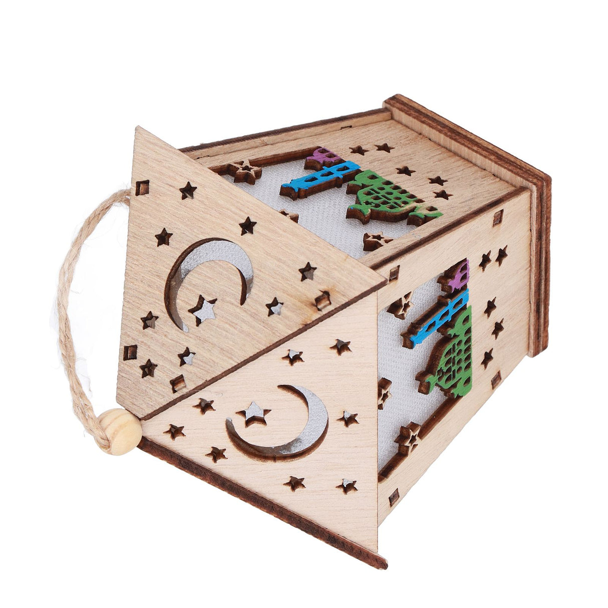 Ramadan Lamp Three Dimensional House Shape Unique Design Hanging Light Wooden Decorative Lamp Crafts Ornaments