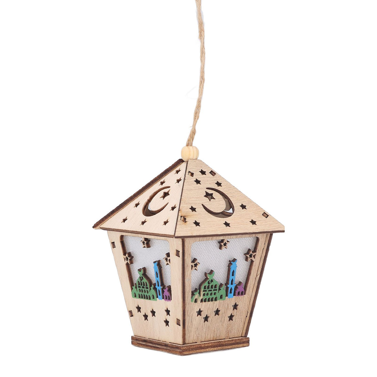 Ramadan Lamp Three Dimensional House Shape Unique Design Hanging Light Wooden Decorative Lamp Crafts Ornaments