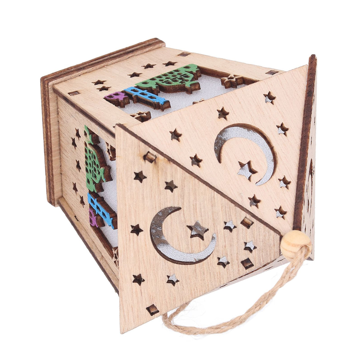 Ramadan Lamp Three Dimensional House Shape Unique Design Hanging Light Wooden Decorative Lamp Crafts Ornaments