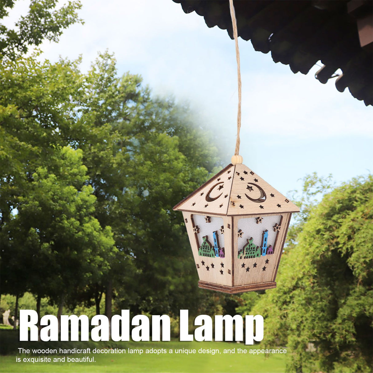 Ramadan Lamp Three Dimensional House Shape Unique Design Hanging Light Wooden Decorative Lamp Crafts Ornaments