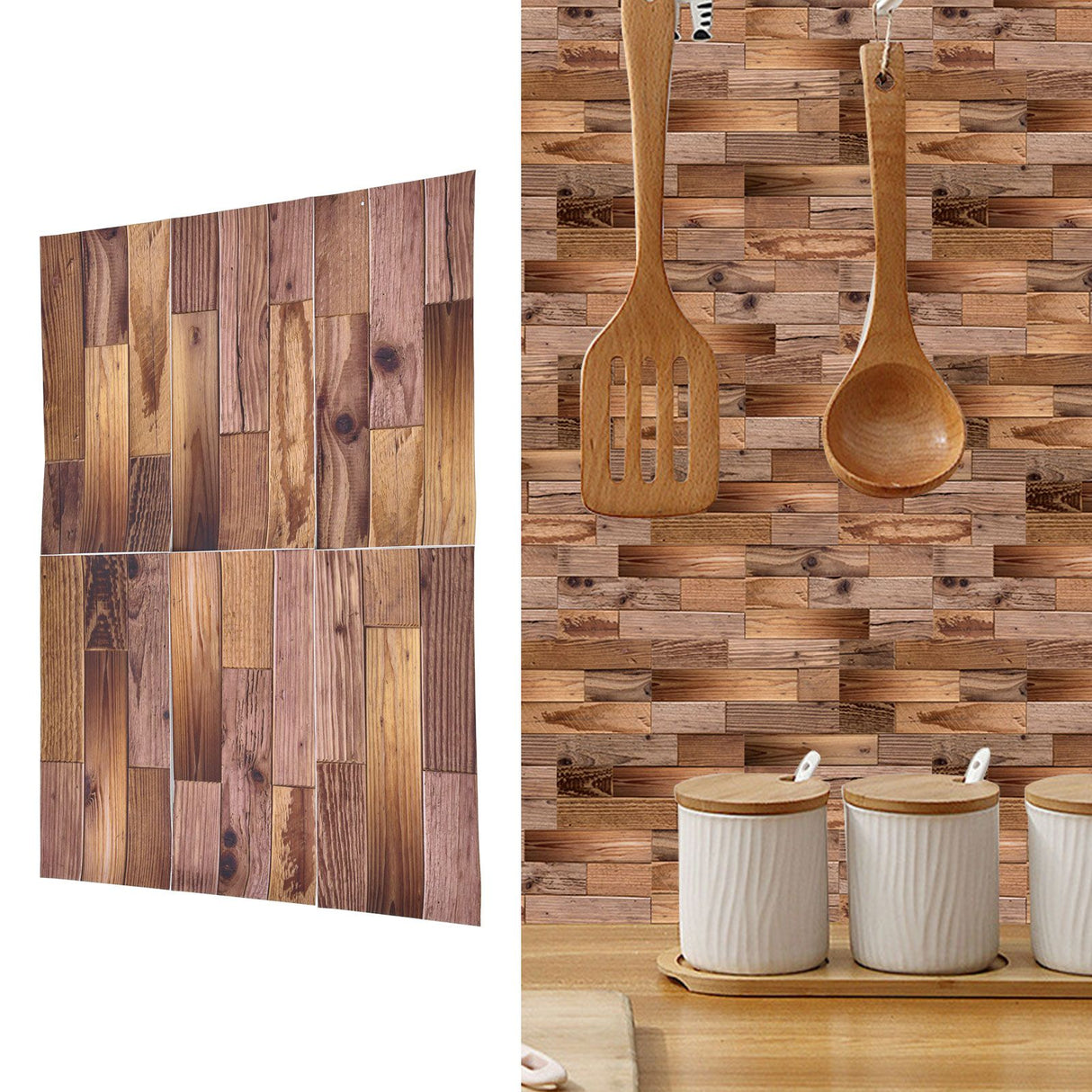 18PCS Wall Stickers Peel and Paste Wood Grain Furniture Refurbishment Sticker Waterproof for Kitchen Bathroom