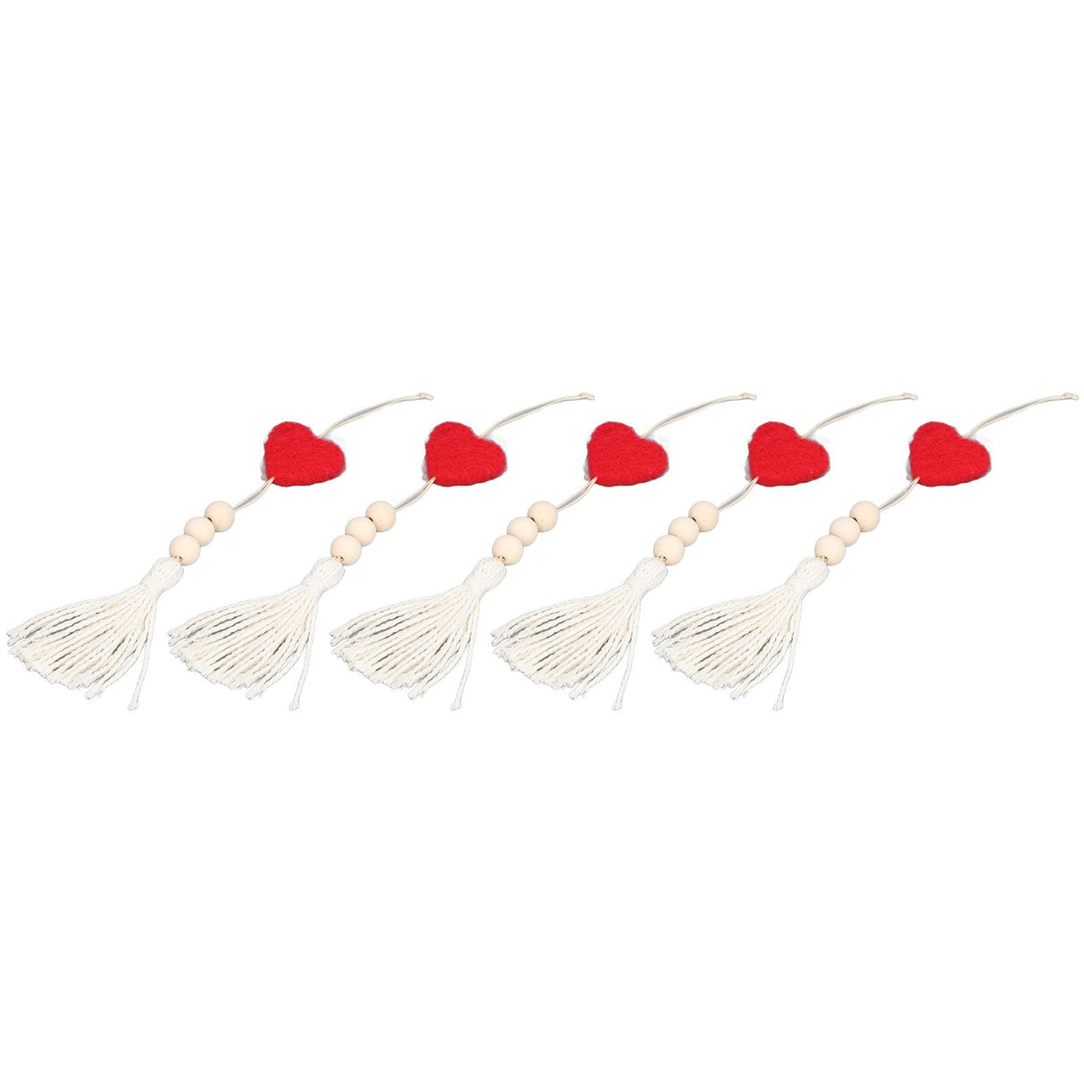 5Pcs Tassel Pendant Heart Design Light Weight Bohemian Tassel Cute Keychains for Home Car Wall Decoration GiftsRed