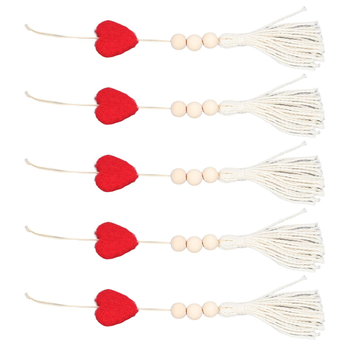 5Pcs Tassel Pendant Heart Design Light Weight Bohemian Tassel Cute Keychains for Home Car Wall Decoration GiftsRed