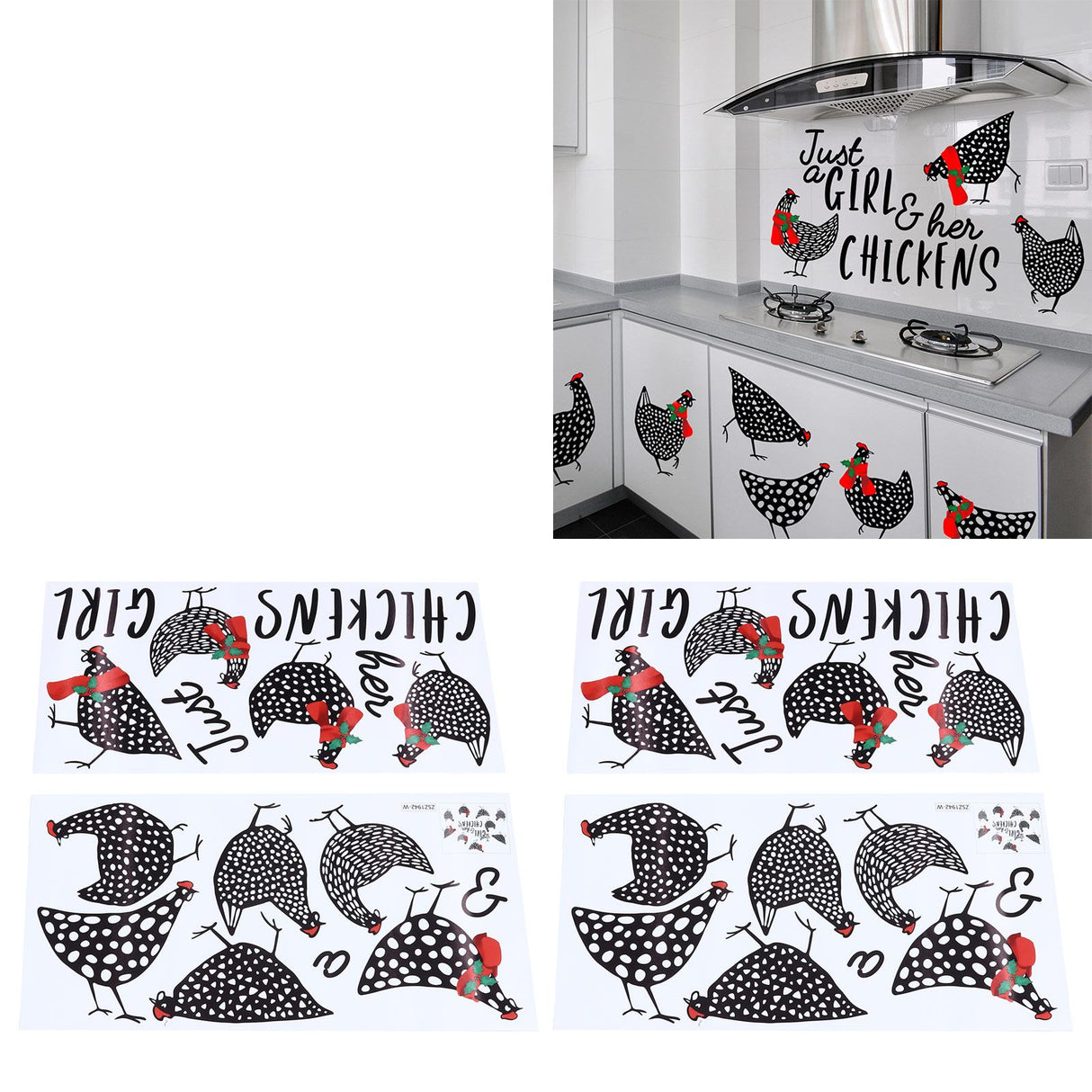 4pcs Kitchen Wall Stick 60x30cm Chicken Shape Creativity Simple Removable Decorative Wall Stickers