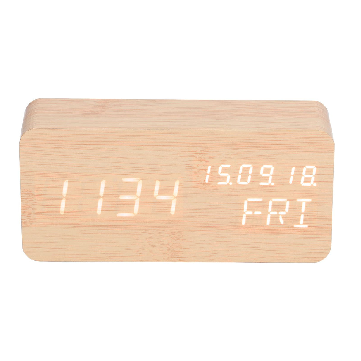 LED Digital Alarm Clock Wooden Alarm Clock Sound Control 3 Brightness Adjustment for Living Room Office