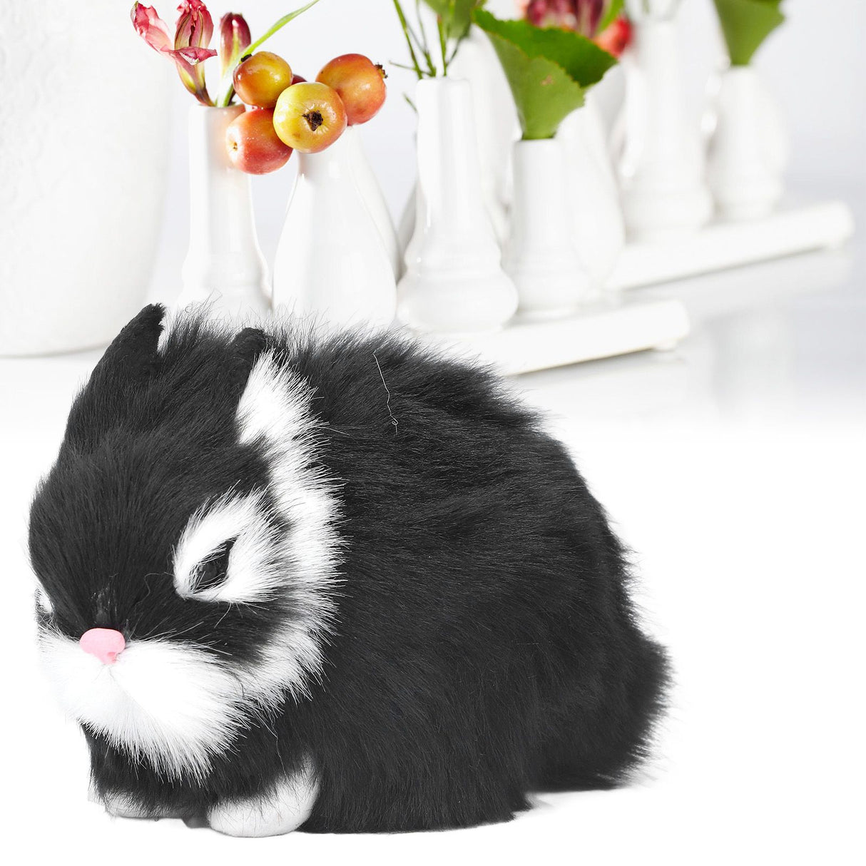 Miniature Plush Rabbits Plastic Plush Material Soft Comfortable Durable Rabbits Stuffed Doll for Table DecorationBlack