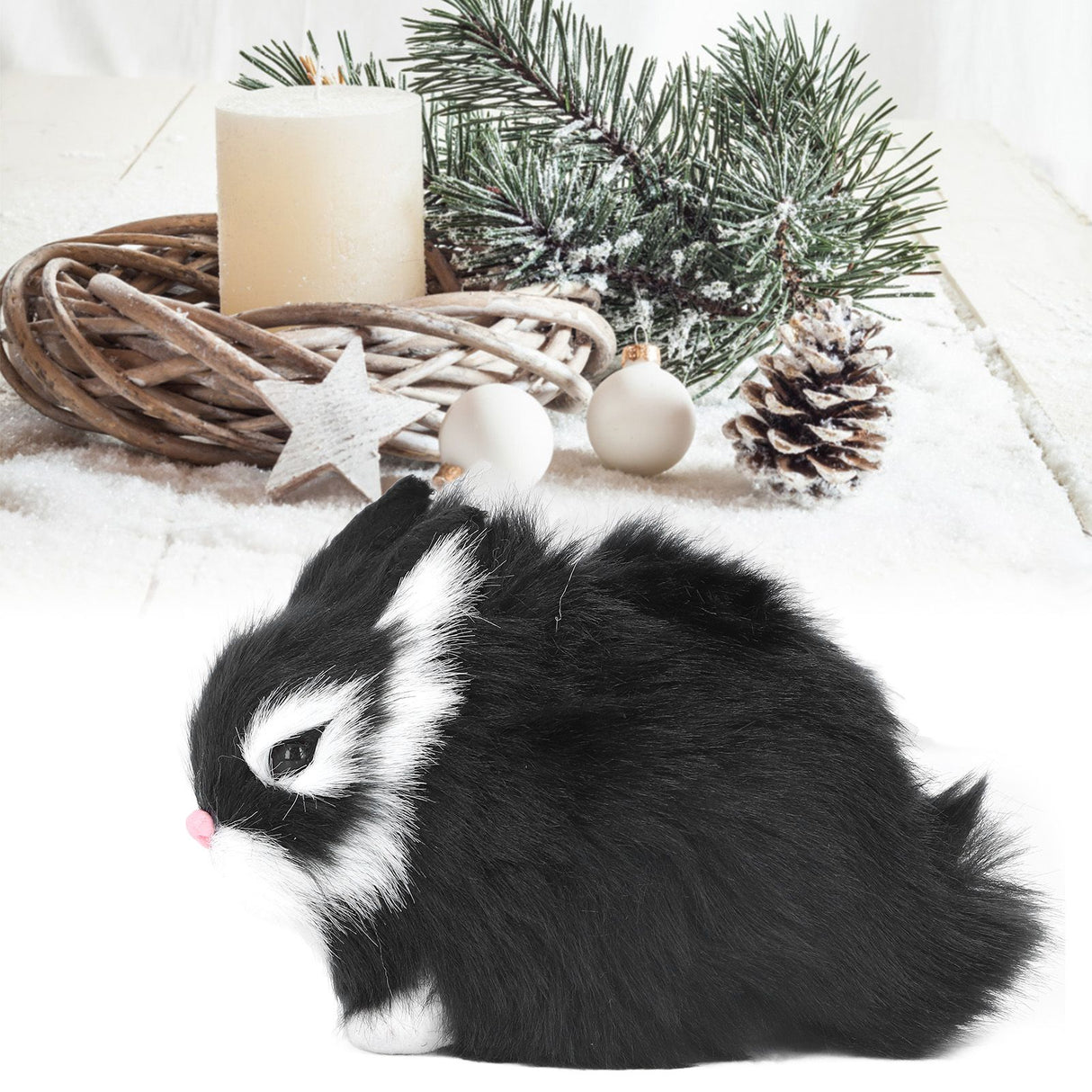 Miniature Plush Rabbits Plastic Plush Material Soft Comfortable Durable Rabbits Stuffed Doll for Table DecorationBlack