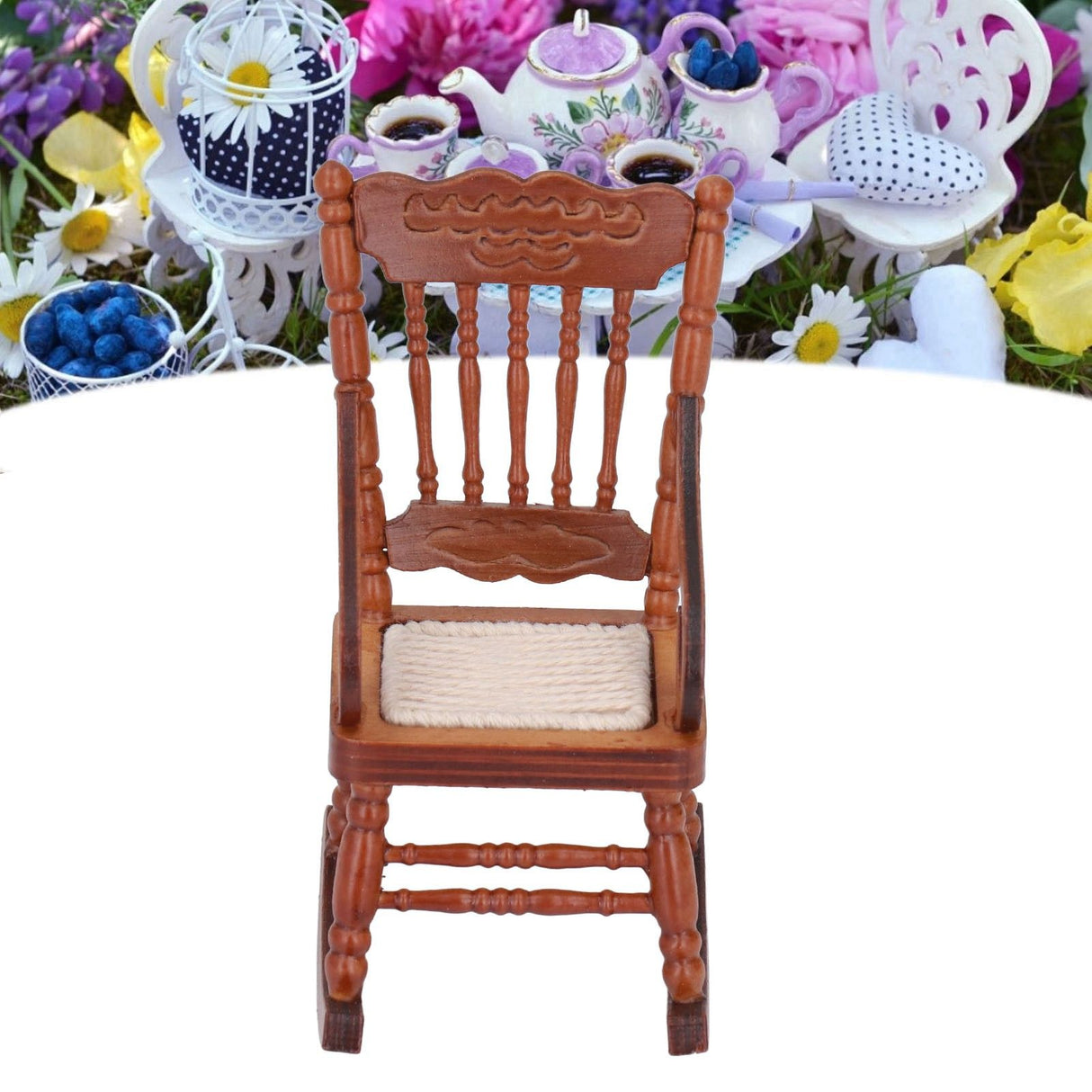 Dollhouse Miniature Chair Exquisite Details Bright Color Miniature Dollhouse Wooden Furniture for 1:12 DollhouseBrown