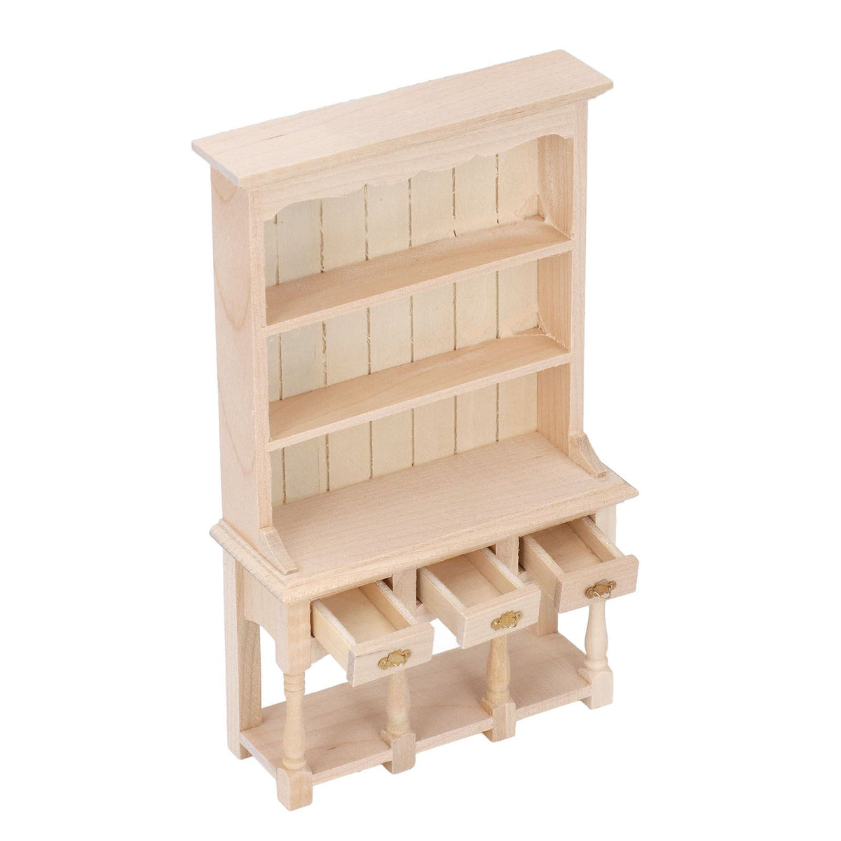 Dollhouse Bookshelf 1/12 Scale 3 Layer Drawer Design Classic Pure Colors DIY Coloring Miniature Bookcase for Gift
