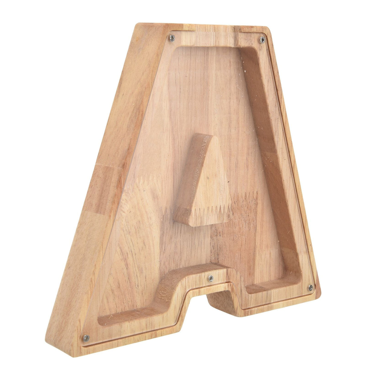 Wooden Bank DIY Making Birch Wood Plastic Material Letter A Shape Transparent Appearance Decorative Change Bank for Kid