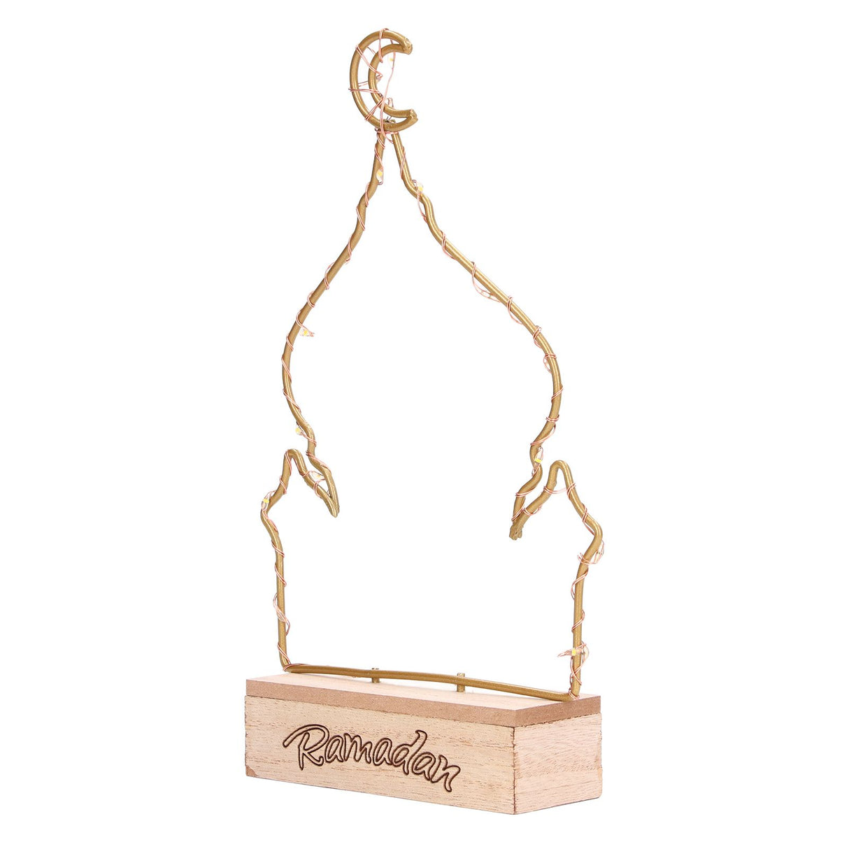 LED Ramadan Ornament Wooden Muslin Ramadan Crafts Light Festival Decoration for Household