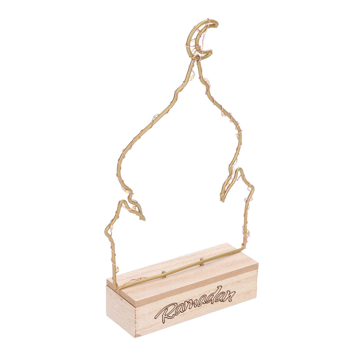 LED Ramadan Ornament Wooden Muslin Ramadan Crafts Light Festival Decoration for Household