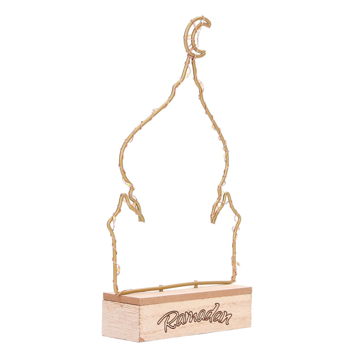 LED Ramadan Ornament Wooden Muslin Ramadan Crafts Light Festival Decoration for Household