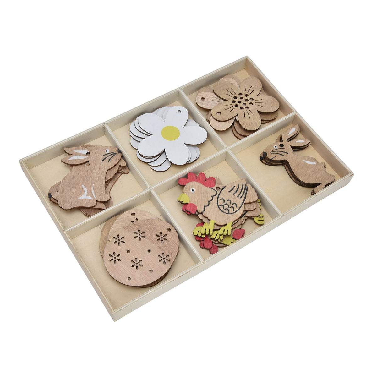 30Pcs Wooden Easter Pendant Bunny Flower Chicken Eggs Durable Wood Eye Catching Wooden Cutouts for DIY Decoration