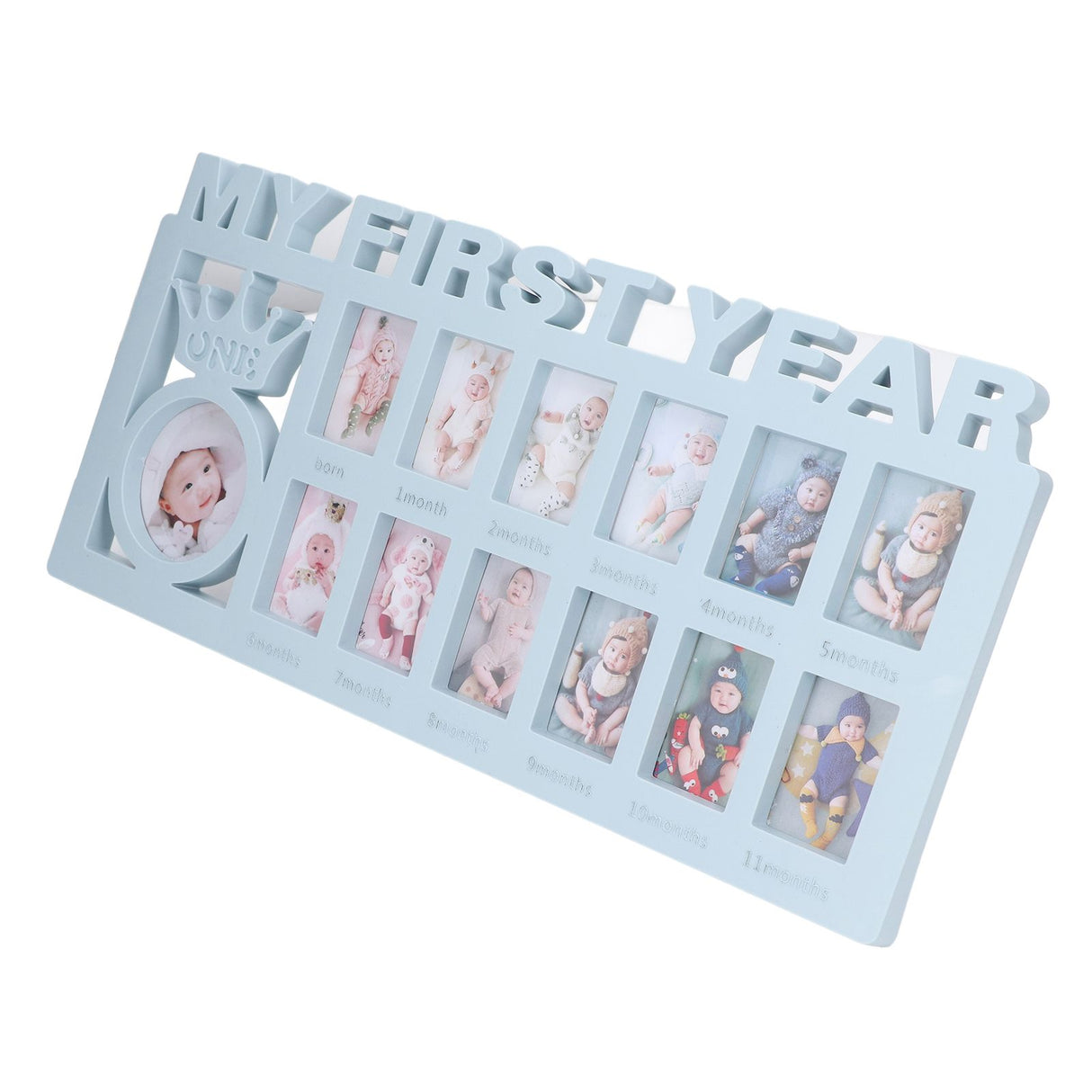 Newborn Photo Frame Durable Polished 12 Small Picture Frames Record Baby's Monthly Growth Baby Photo Frame for GiftBlue