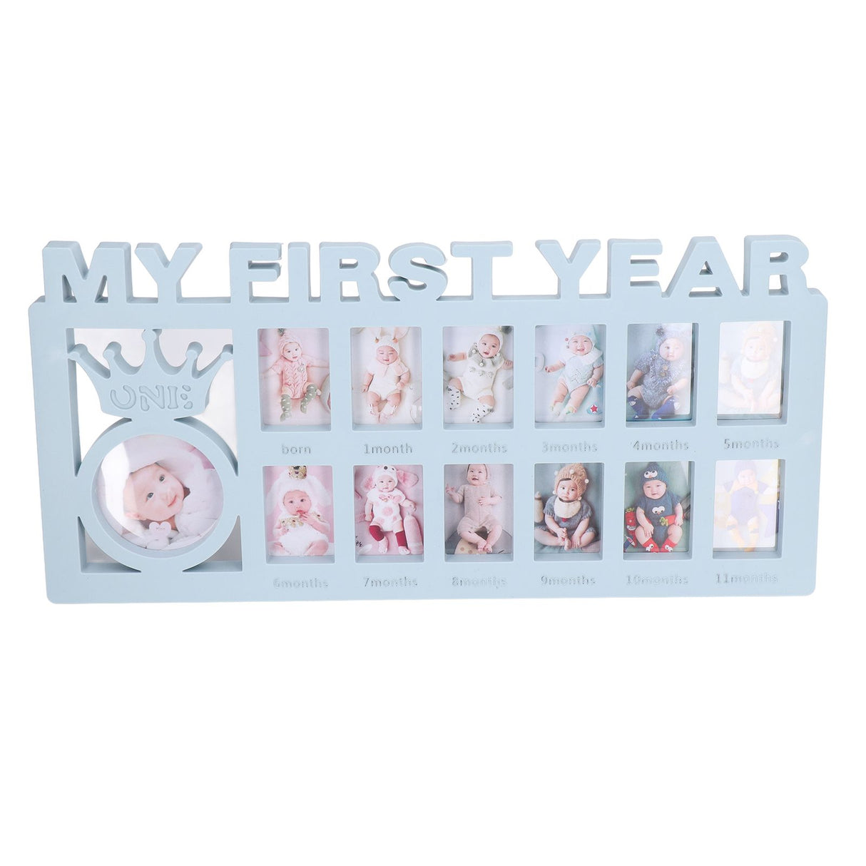 Newborn Photo Frame Durable Polished 12 Small Picture Frames Record Baby's Monthly Growth Baby Photo Frame for GiftBlue