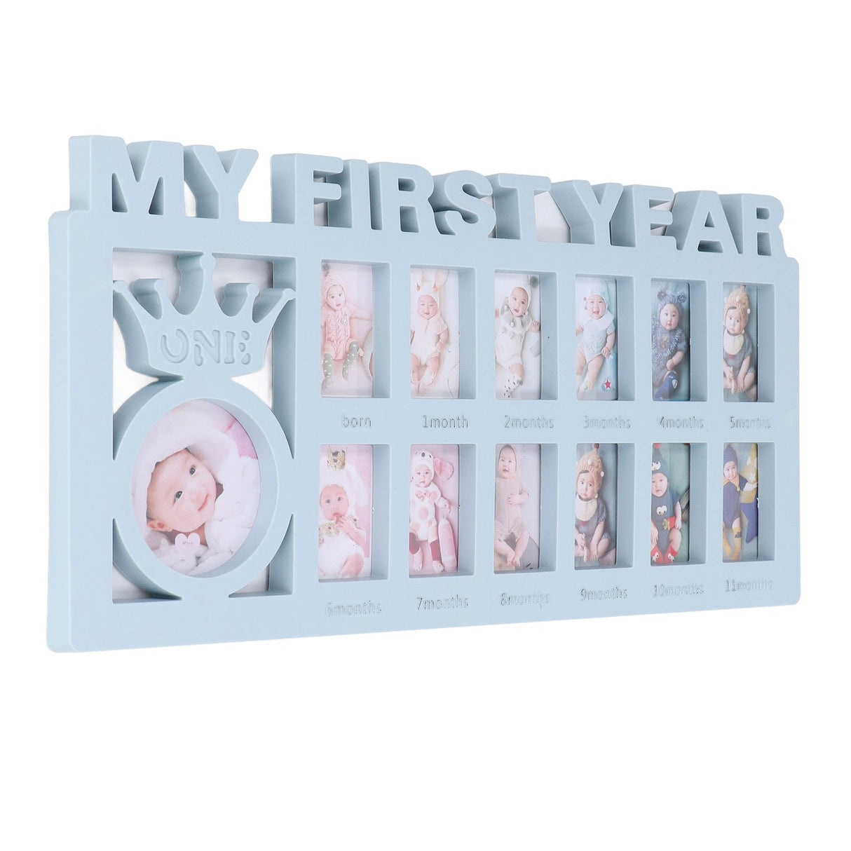 Newborn Photo Frame Durable Polished 12 Small Picture Frames Record Baby's Monthly Growth Baby Photo Frame for GiftBlue