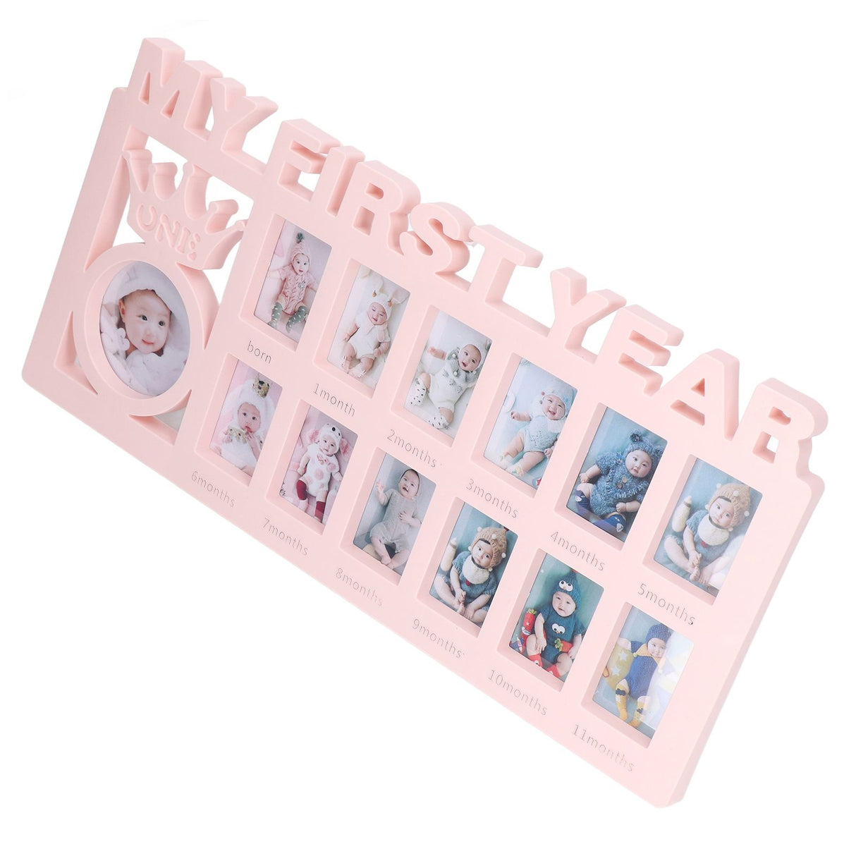 Newborn Photo Frame Durable Polished 12 Small Picture Frames Record Baby's Monthly Growth Baby Photo Frame for GiftPink