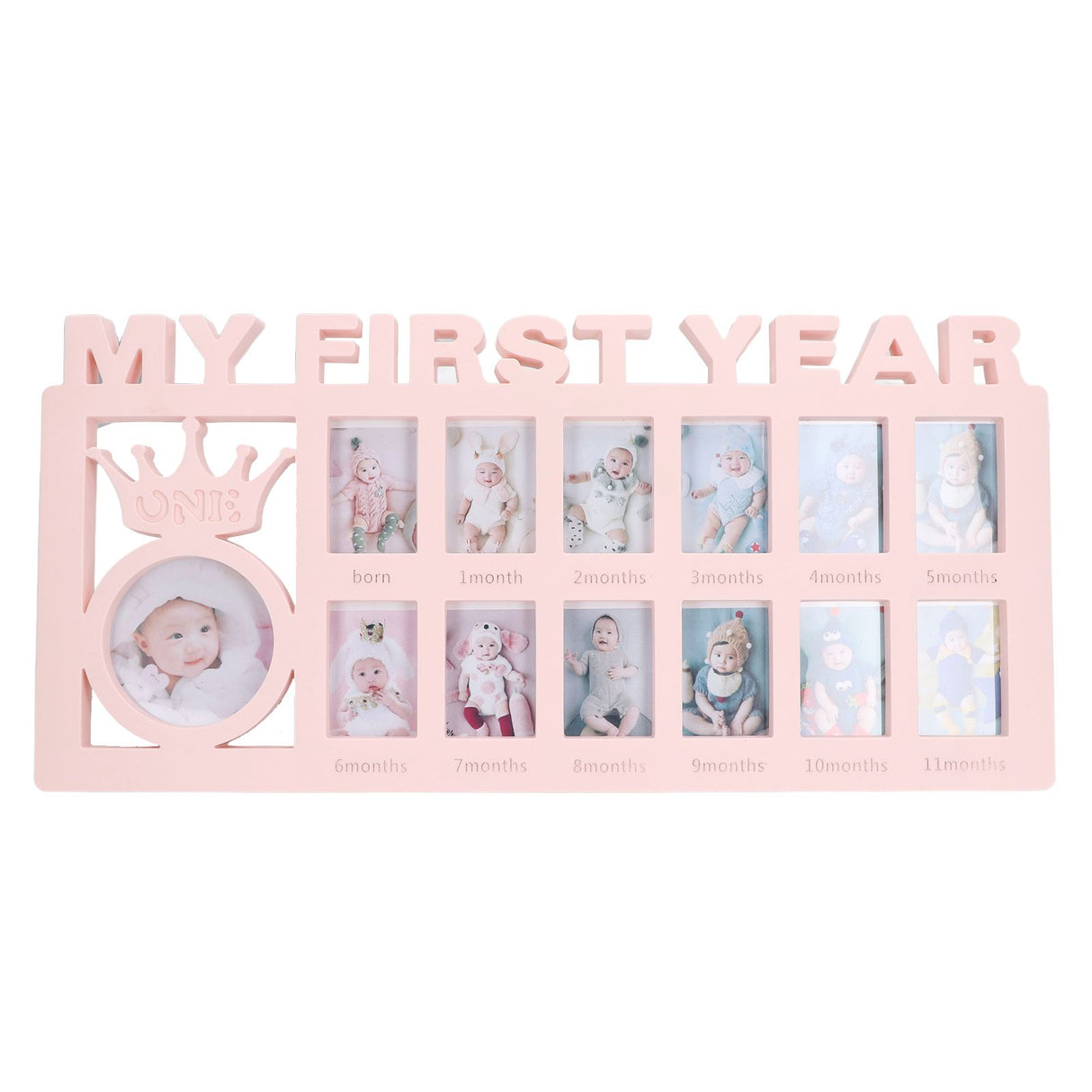 Newborn Photo Frame Durable Polished 12 Small Picture Frames Record Baby's Monthly Growth Baby Photo Frame for GiftPink