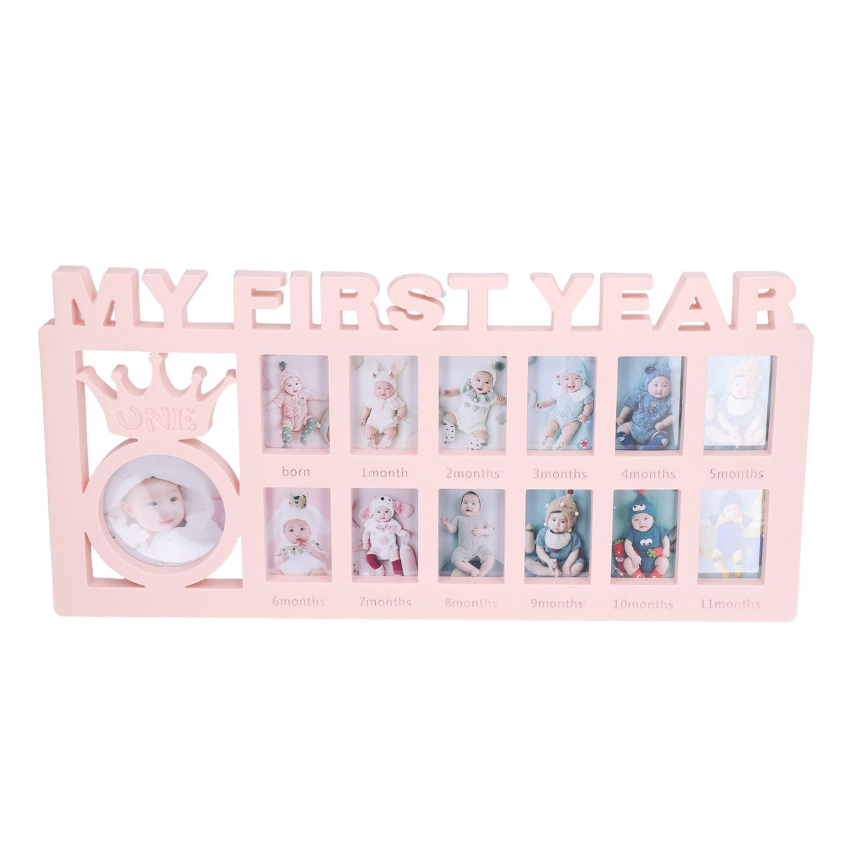 Newborn Photo Frame Durable Polished 12 Small Picture Frames Record Baby's Monthly Growth Baby Photo Frame for GiftPink