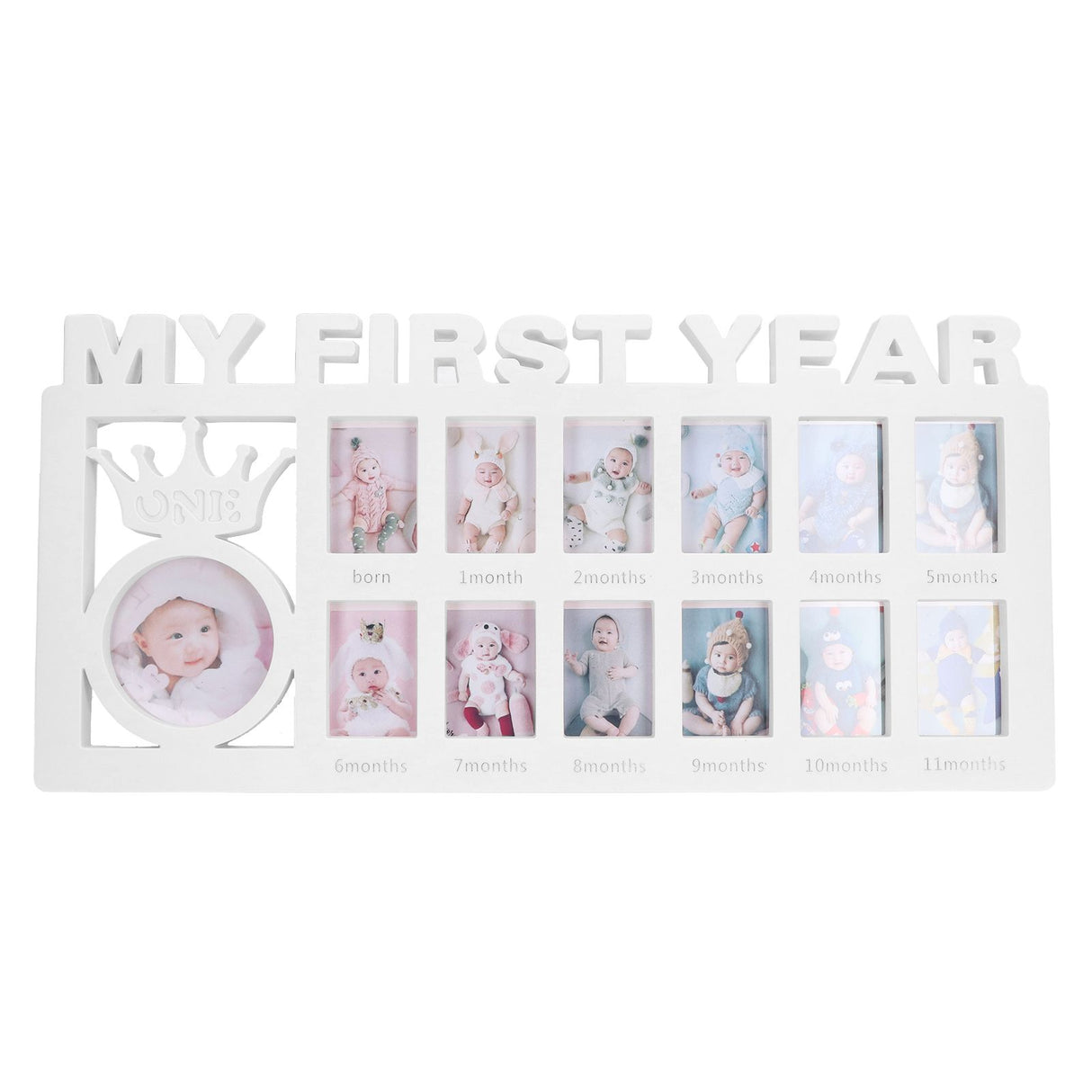 Newborn Photo Frame Durable Polished 12 Small Picture Frames Record Baby's Monthly Growth Baby Photo Frame for GiftWhite