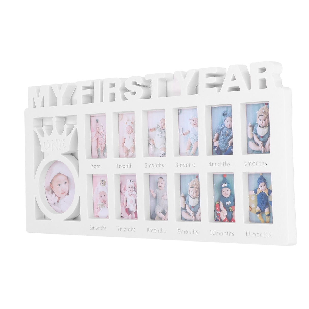 Newborn Photo Frame Durable Polished 12 Small Picture Frames Record Baby's Monthly Growth Baby Photo Frame for GiftWhite