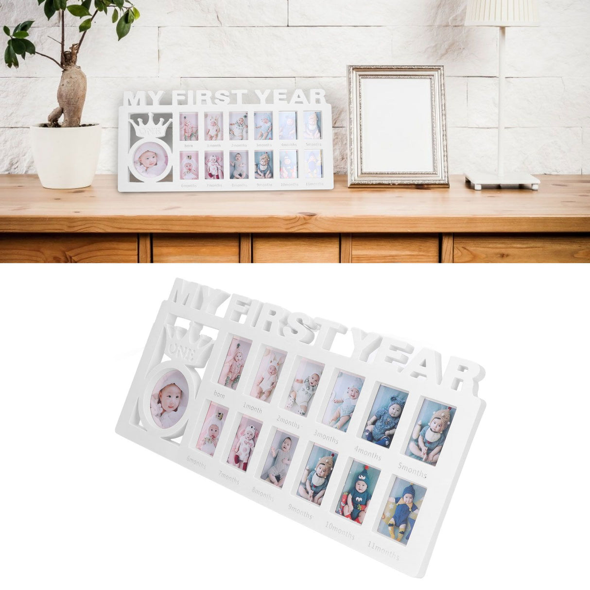 Newborn Photo Frame Durable Polished 12 Small Picture Frames Record Baby's Monthly Growth Baby Photo Frame for GiftWhite