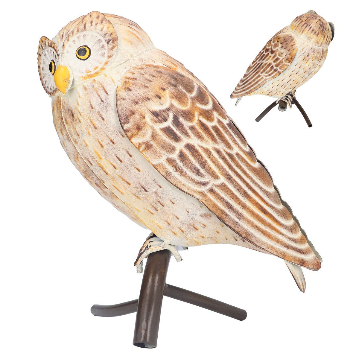 Owl Sculpture Iron Lifelike Decorative Desk Owl Statue Crafts Ornament for Garden Home Office